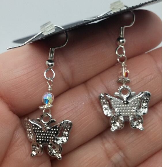 Whimsical Colorful Butterfly Earrings Dangle Charm Blue Green Sparkle Wings NEW - Picture 5 of 9